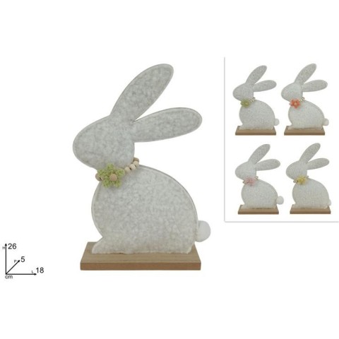 CONIGLIO 26 CM IN FELTRO C BASE LEGNO C FIORE 4 COL